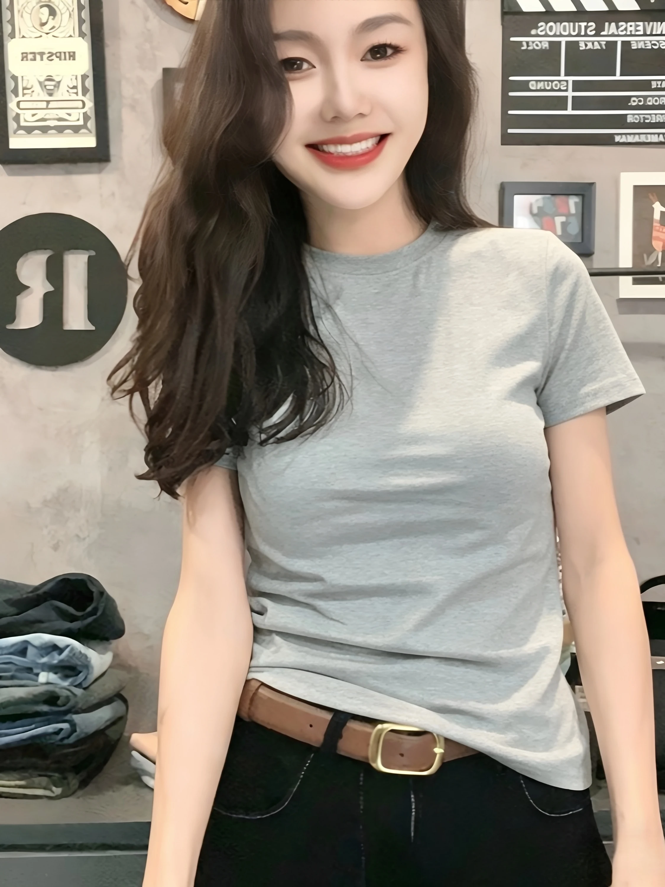 

Summer round Neck Short Sleeve T-Shirt Women's 95 Cotton plus Size Slim Fit Base Shirt Inner Wear Base Layer Top