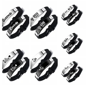 2 Buah / Set Ratu Her King Pasangan Gelang Baja Tahan Karat Gelang Tali Silikon Dapat Disesuaikan Hadiah Hari Valentine 10 penjualan terbaik raja dan ratu - №