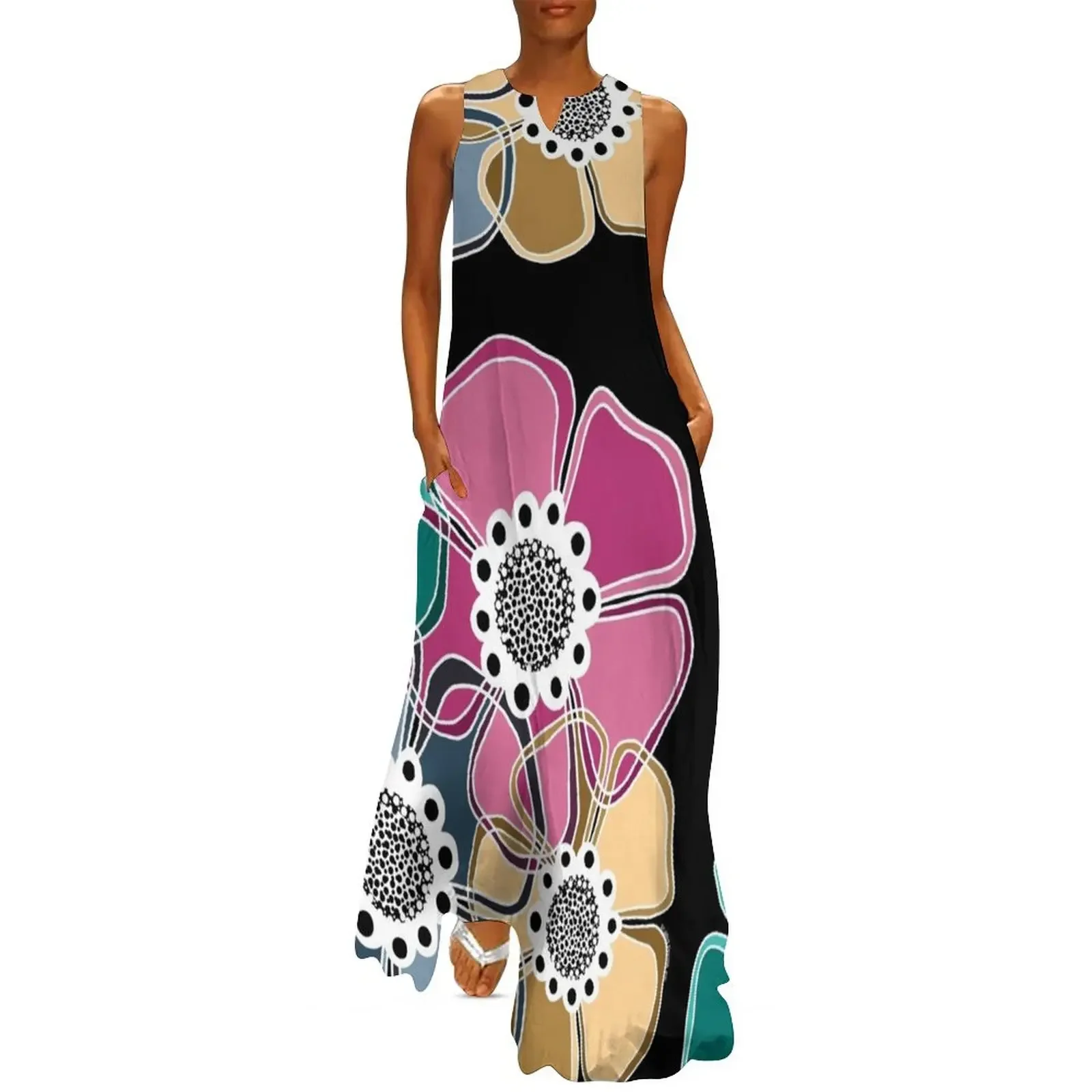 

Retro Flower Power [Soft with White Outlines] Long Dress women formal occasion dresses Woman clothes Long dress Dress