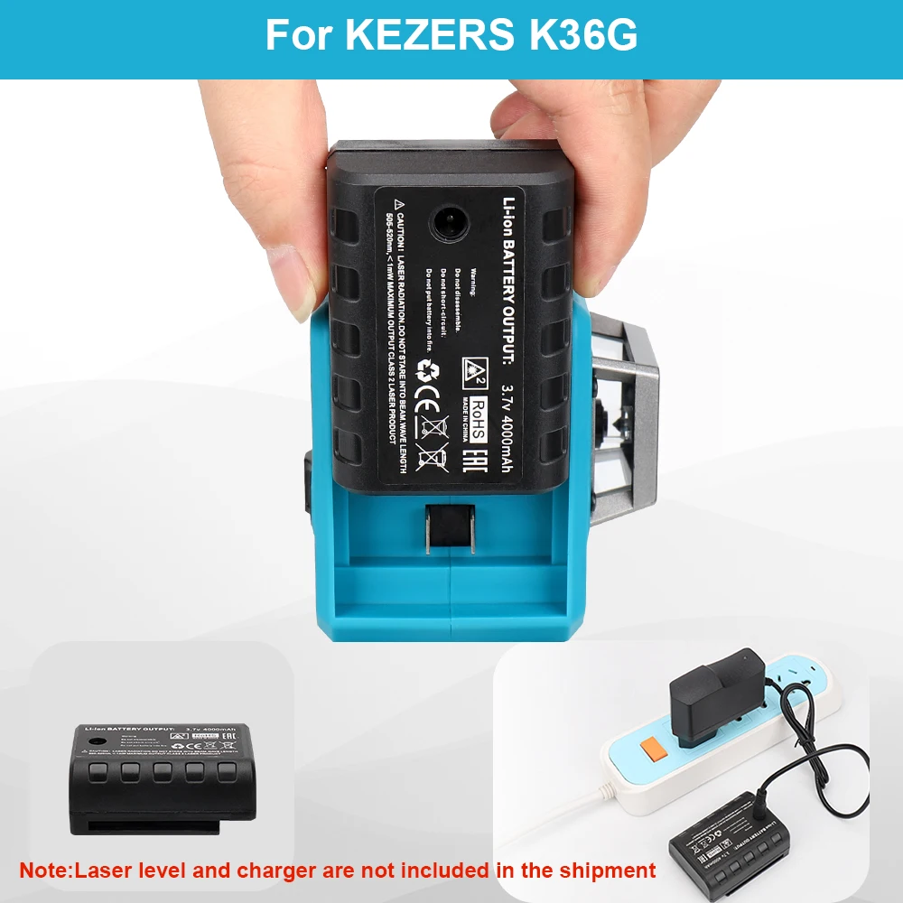 KEZERS Green/Red Laser Level 3.7V 4000mAh Chargable Lithium Battery For K12GL/KL4D-03G/KL4D-02G/KL4D-01G/K36G/K36GD