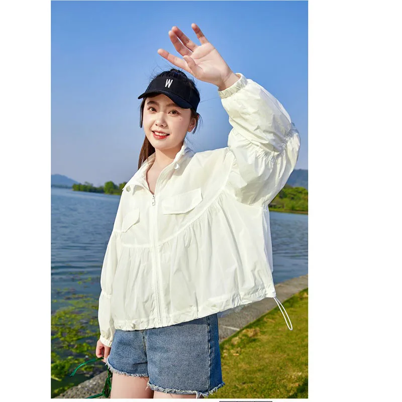 

Sunscreen Women's Thin Summer Fashion Breathable Joker Sun-Protective Clothing Outdoor Cardigan Short Casual Solid Color Coat