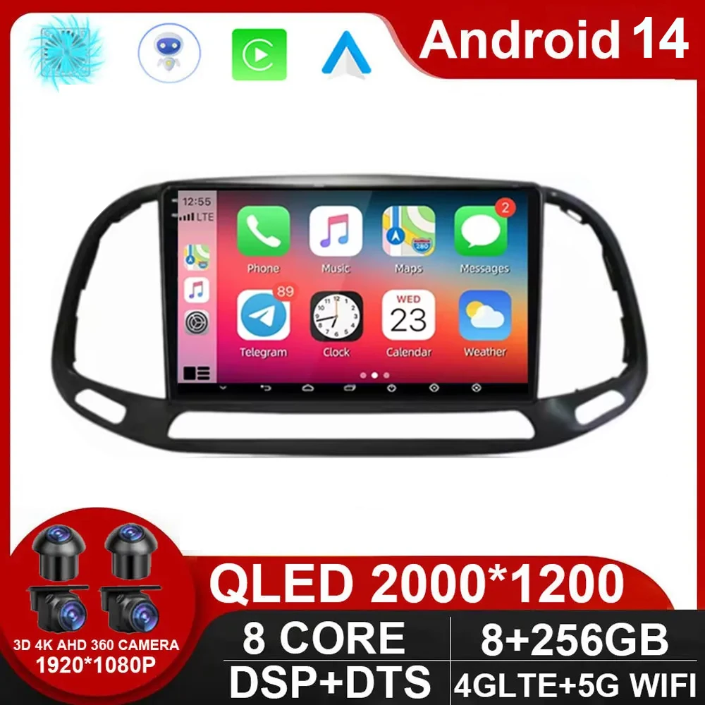 

Qled Android 14 For Fiat Doblo 2015 2016 2017 2018 2019 2020 GPS Car Multimedia Stereo 9 Inch Car Navigation Screen USB NO DVD