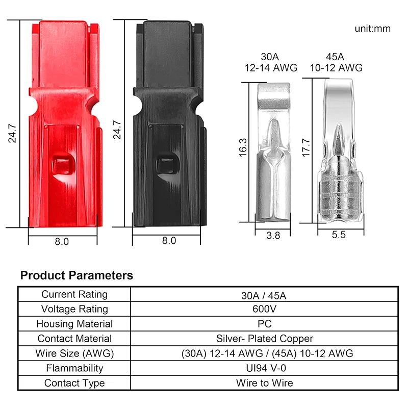 10/20pcs Conectores Powerpole 30A 45A 600V - Conectores Alta Corriente para Baterías Coche