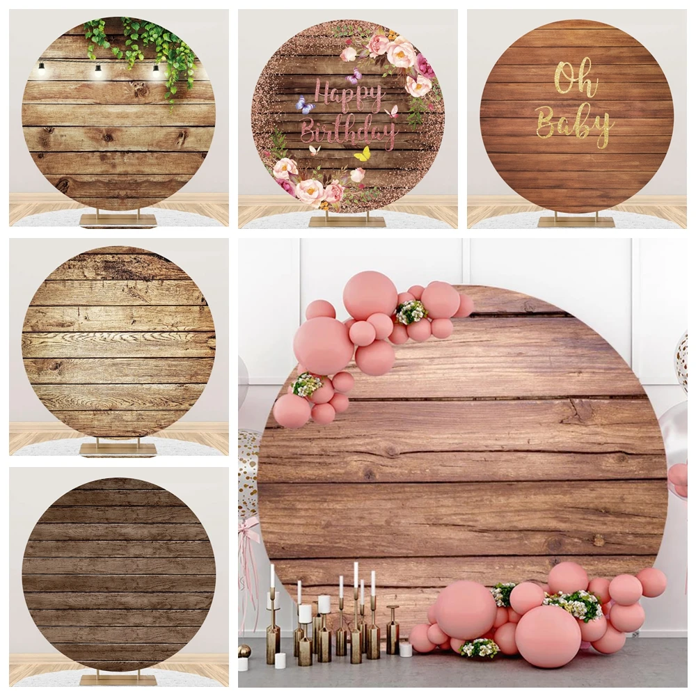 

Wood Pattern Round Backdrop Cover Baby Shower Girl Boy Adult Birthday Party Wedding Photography Background Photo Studio Props