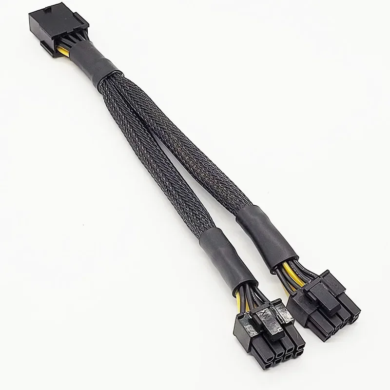 20cm Braided Y-Splitter GPU Adapter Cable PCIe 8 Pin Female To Dual 2X8 Pin(6+2) Male PCI Express Power Adapter Extension Cable