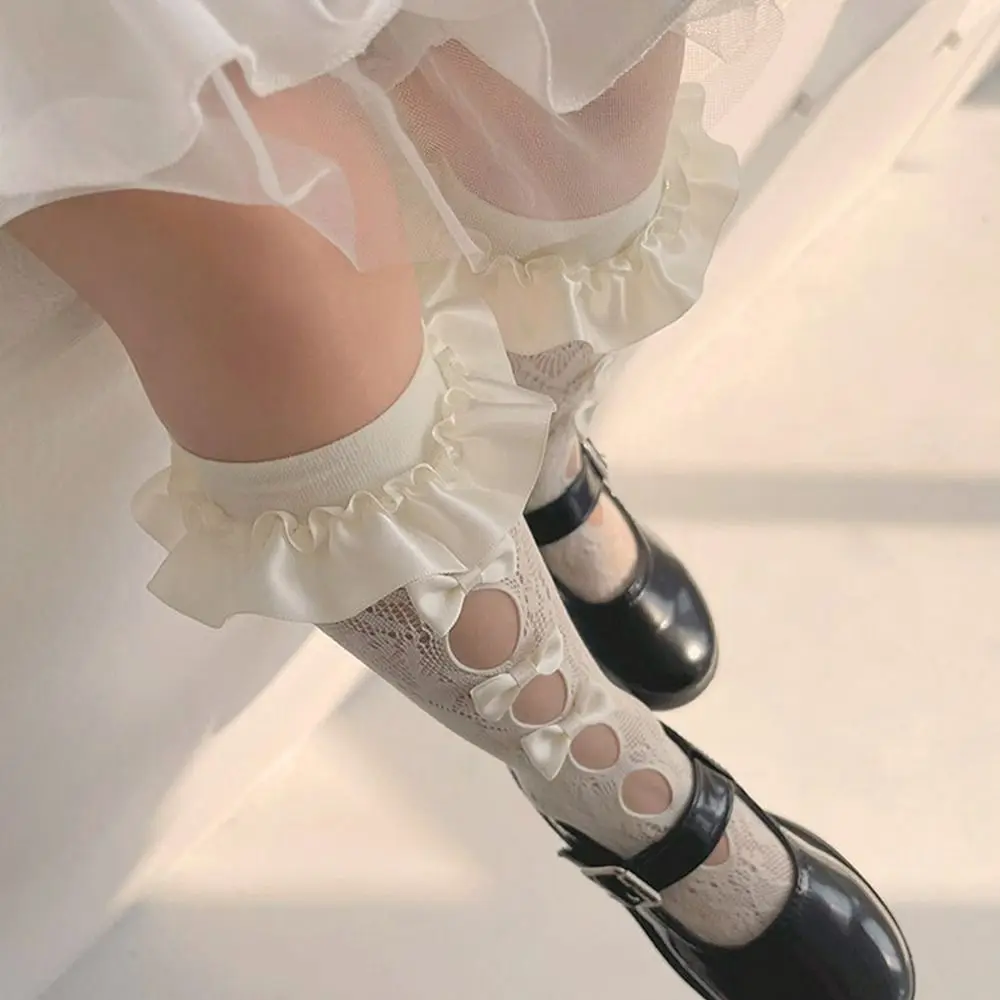 Stockings Lovely Adorable Star Multi-color Gauze Lace Bow Korean Style Stockings Girls Long Socks Kids Hosiery Knee High Socks