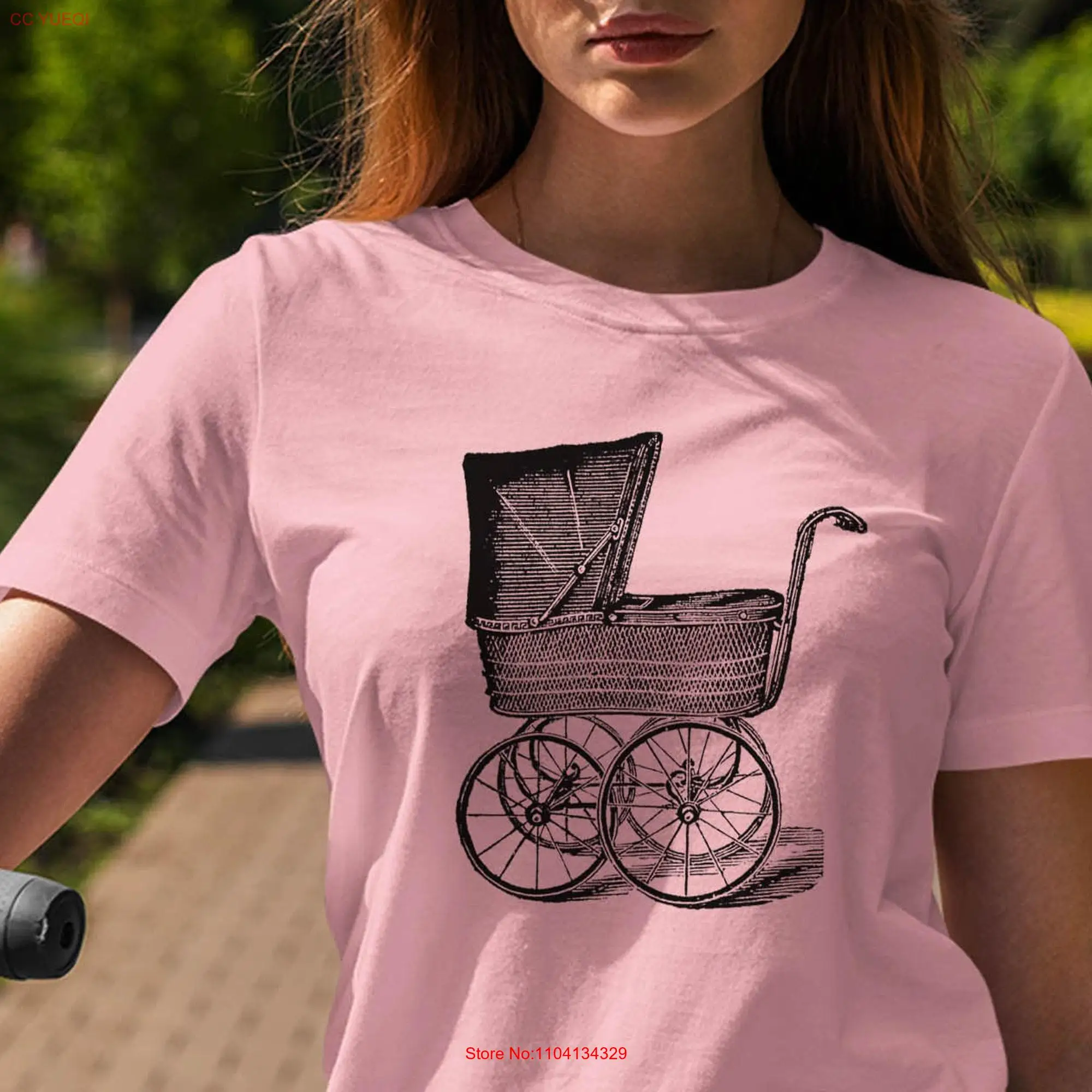 Moon Mouse Apparel Old Baby Carriage Adult Cotton Crew T Shirt long or short sleeves