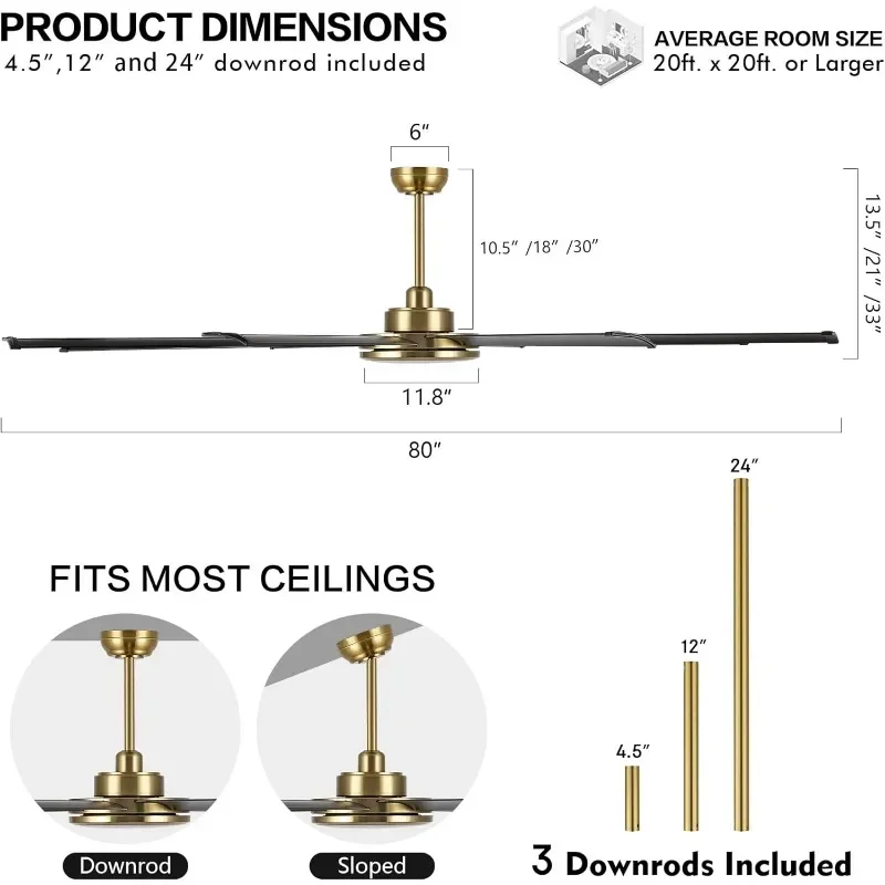 WINGBO 천장 선풍기 조명 원격 다운로드 알루미늄 블레이드 속도 가역 모터, 산업용 대형 주방 침실 거실