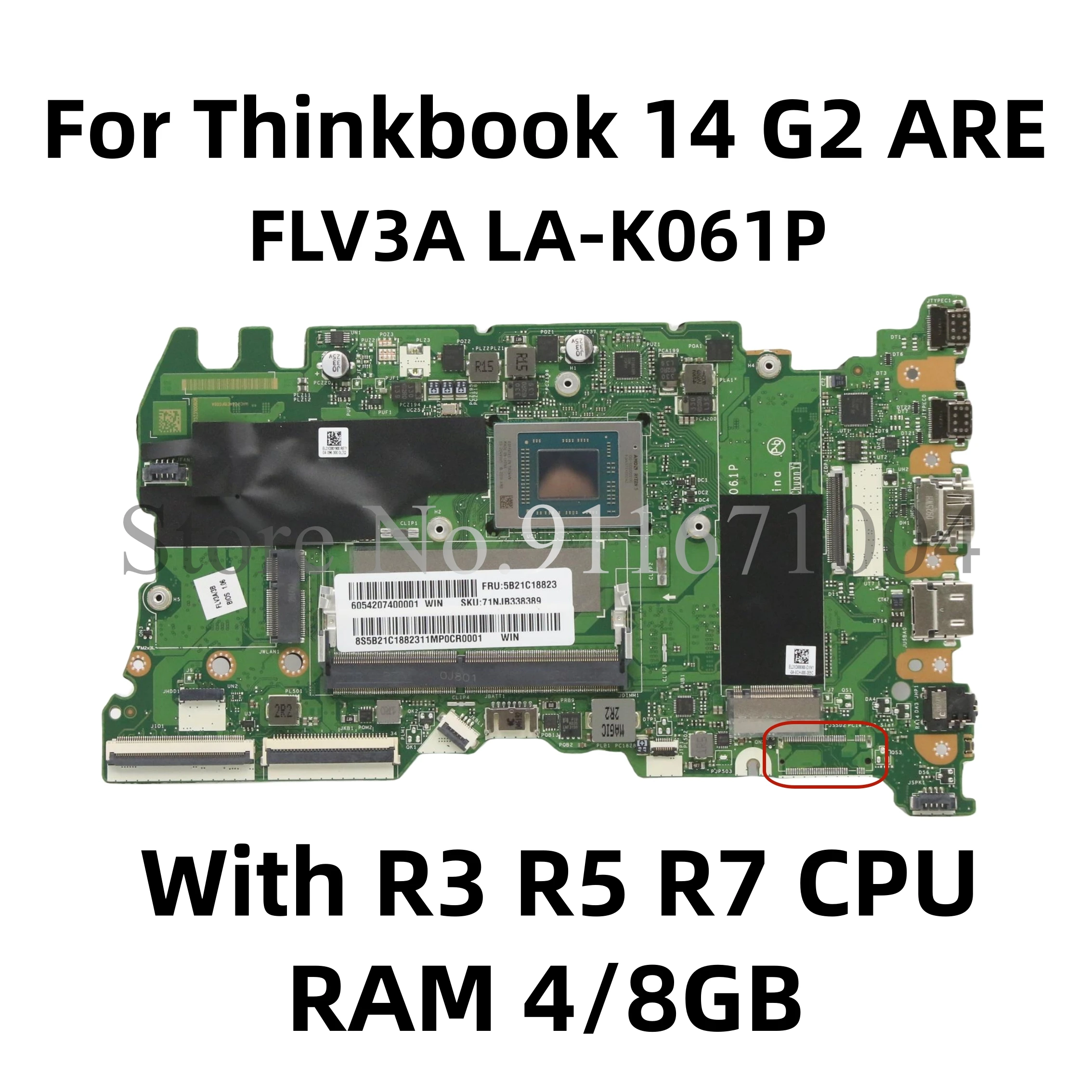 

5B21B63354 5B21C17919 FLV3A LA-K061P MAIN BOARD For Lenovo Thinkbook 14 G2 ARE Laptop Motherboard With R3 R5 R7 CPU RAM 4/8G