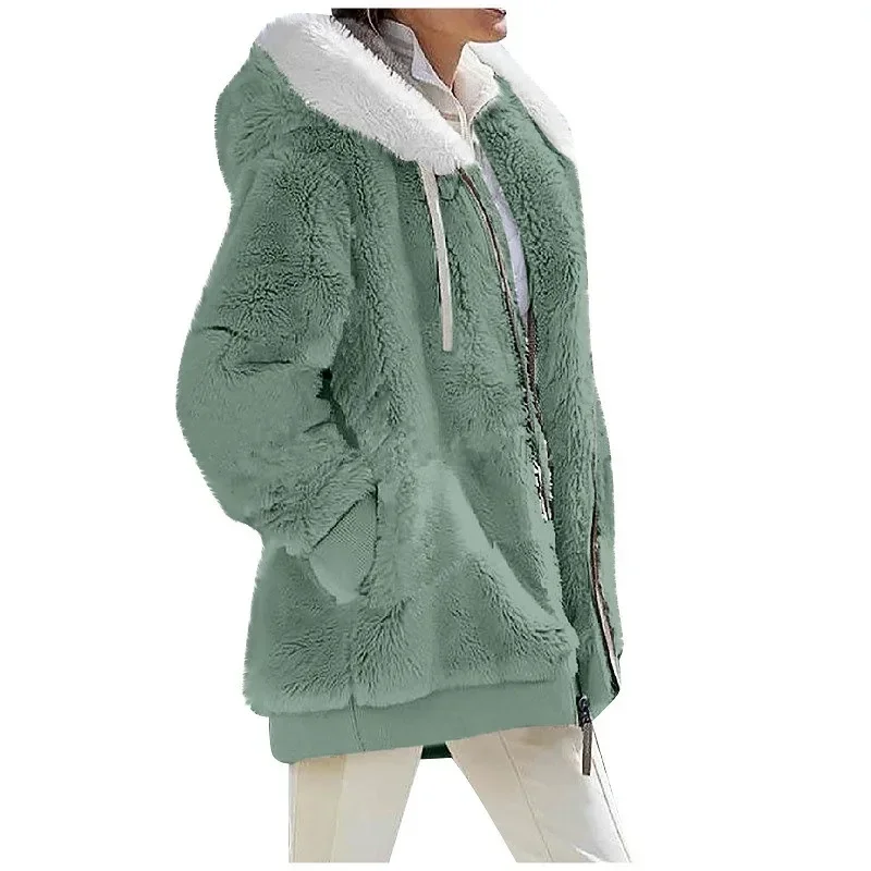 Winter mode Damen mantel neue lässige Kapuze Reiß verschluss Damen Kleidung Kaschmir Herbst Frauen Fleece jacke einfarbige Damen mäntel