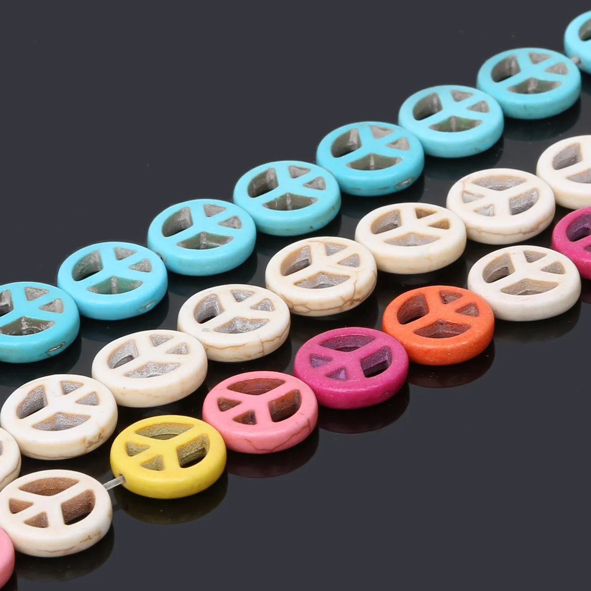 New Product Dia. 15mm Colorful Howlite Synthesis Stone Peace Sign Loose Beads for Diy Jewelry Making Bracelet Necklace