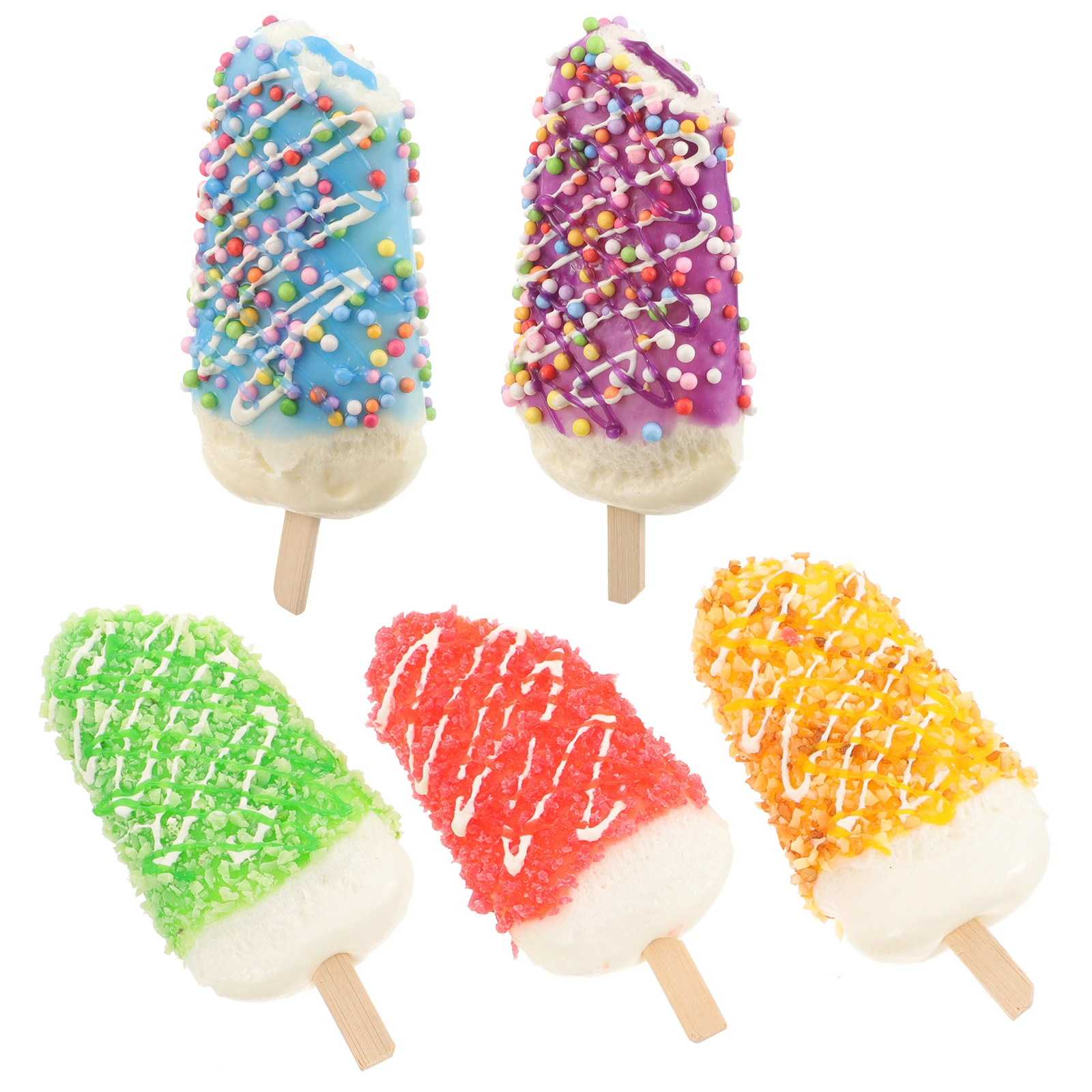 

5pcs Simulated Porcelain Ice Cream Fake Food Decor Realistic PU Model Photo Prop Creative Simulation Popsicles Long Term Safe
