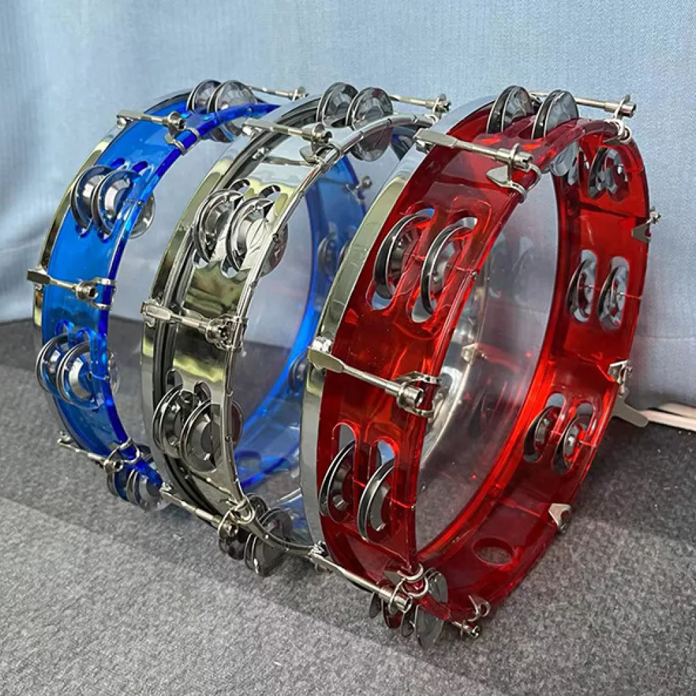 Double Row Jingle Tambourine 10 Inch Transparent Hand Drum Percussion Kids Educational Music Toy Rhythm Performance