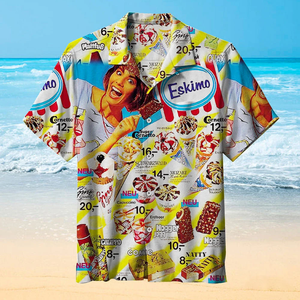 2024 Hawaiian Shirt For Men Summer Ice Cream T-Shirt Beach Prints Short Sleeved Shirt Tops Casual Original Design Men\'s Clothes