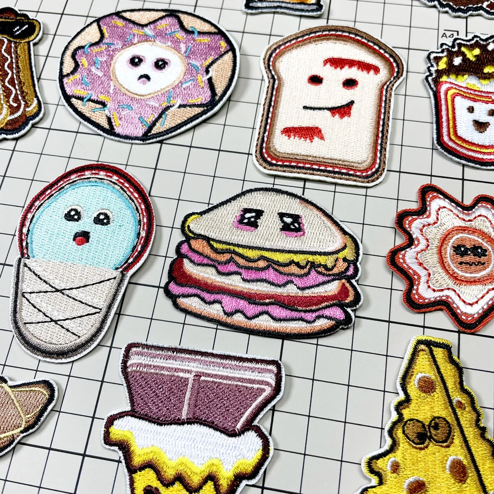 Bread Burger Pizza Hot Dog Patches Embroidery For T-Shirt Iron On Appliques Clothes Jeans Stickers Badges Parches