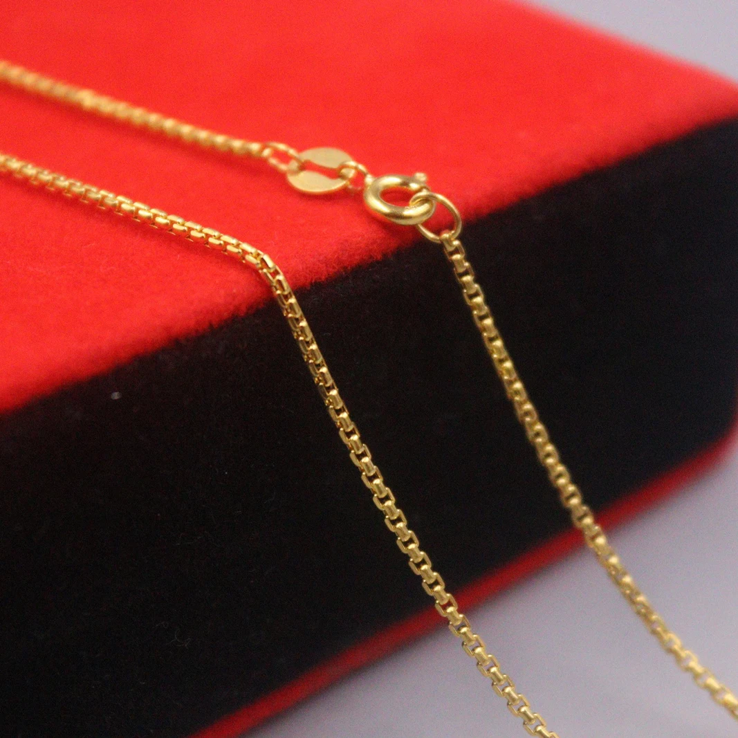 

Au750 Real 18K Yellow Gold Neckalce For Women 1mm Round Square Link Box Chain 42cm Length 2.1-2.2g Jewelry Free Shpping