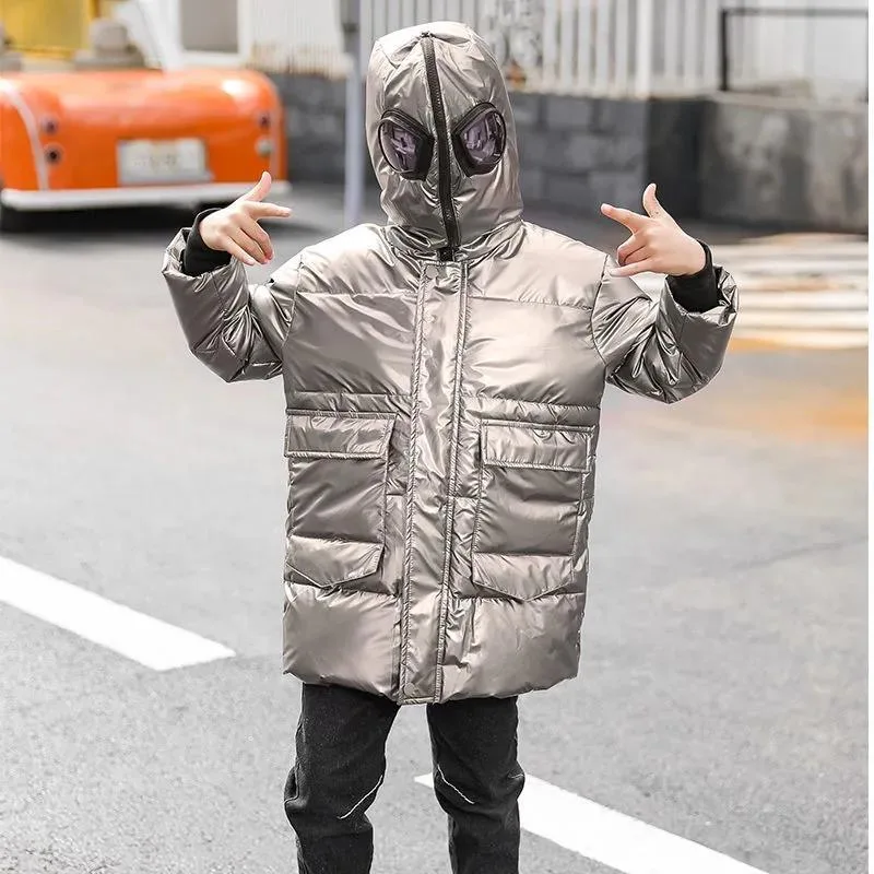 -30 Degrees 110-160cm Boys Winter Coat Clothes Overcoat Snowsuit Thick Hooded Parka Warm Cotton Long Jacket For Kids Clothing