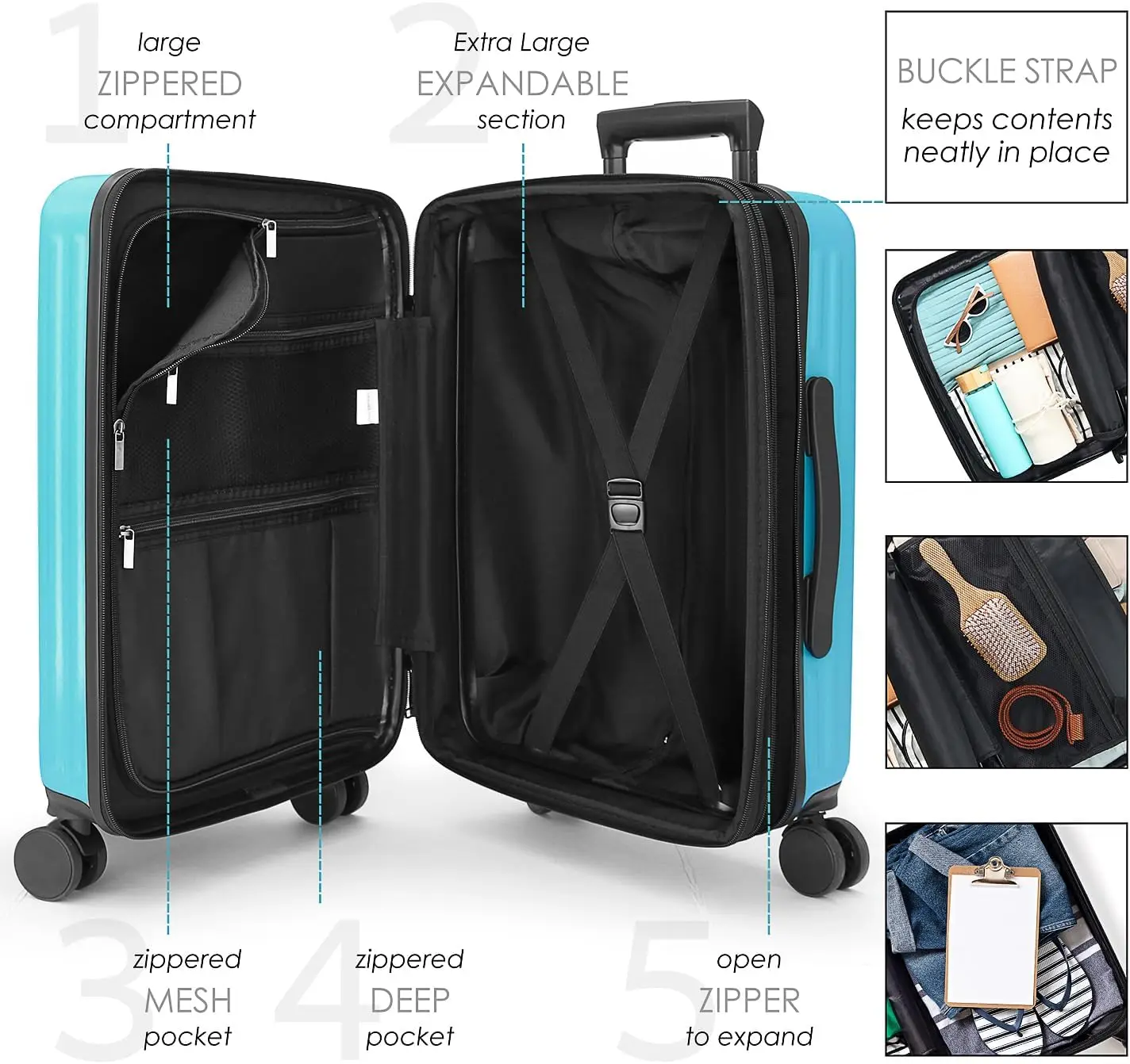 Valigia espandibile verde acqua da 22 pollici