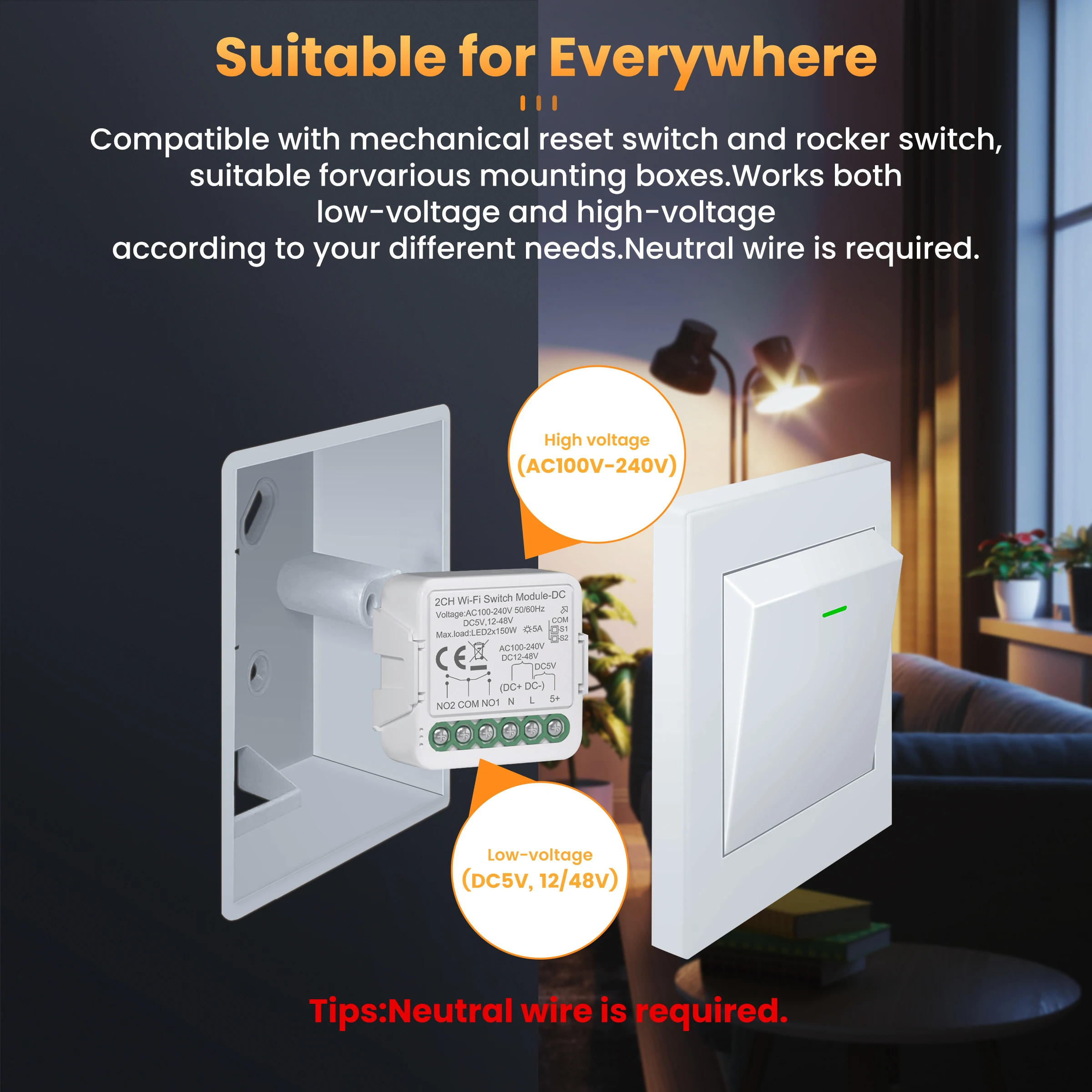 GIRIER Tuya WiFi Smart Switch Module ZigBee Dry Contact Module DC5V 12-48V AC100-240V Input DIY Relay Work with Alexa Hey Google