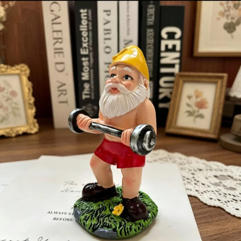 

Mini Cute Garden Gnome Home Decor Statue Dwarf Funny Weightlifting Decor Accessories
