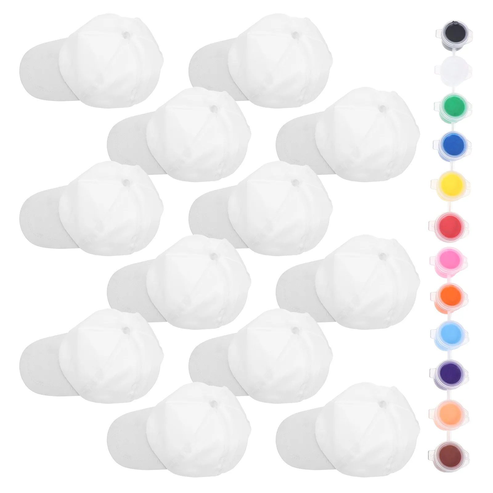 12 Casquettes de baseball blanches vierges pour enfants et jeunes, avec bandes de tissu pour peinture acrylique, pour projets artistiques créatifs DIY, fêtes, activités de plein air et sports