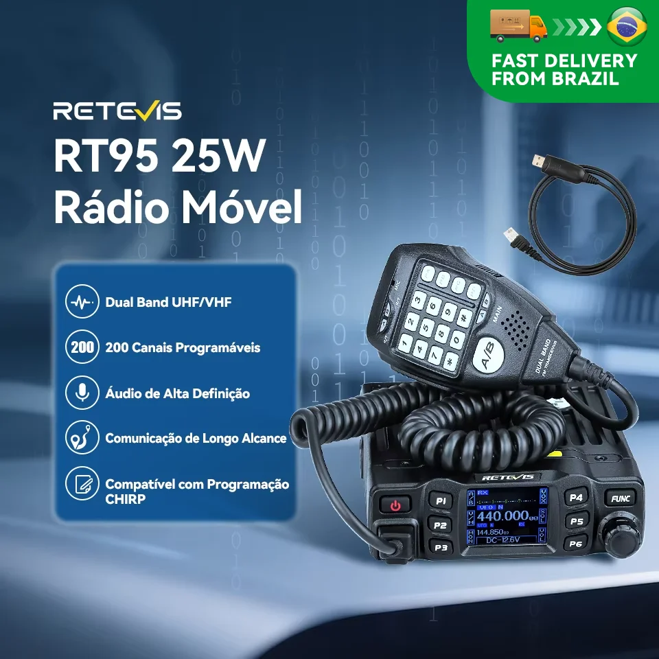 Retevis RT95 Rádios de Carro Radio Comunicador Carro Profissional Longo Alcance Radio Amador Longo Alcance Rafio Comunicador VHF UHF Retorno Sem Fio Longa Distância Autoradio 25W