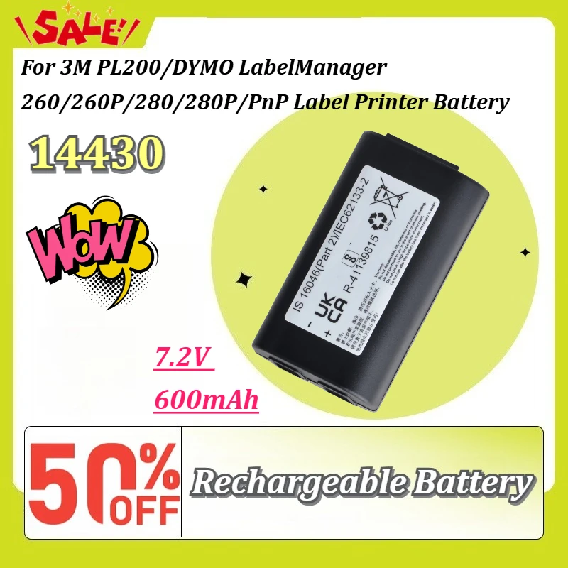 14430 S0895840 W002856 W003688 1758458 7.2V 600mAh Label Printer Battery For 3M PL200/DYMO LabelManager 260/260P/280/280P/PnP
