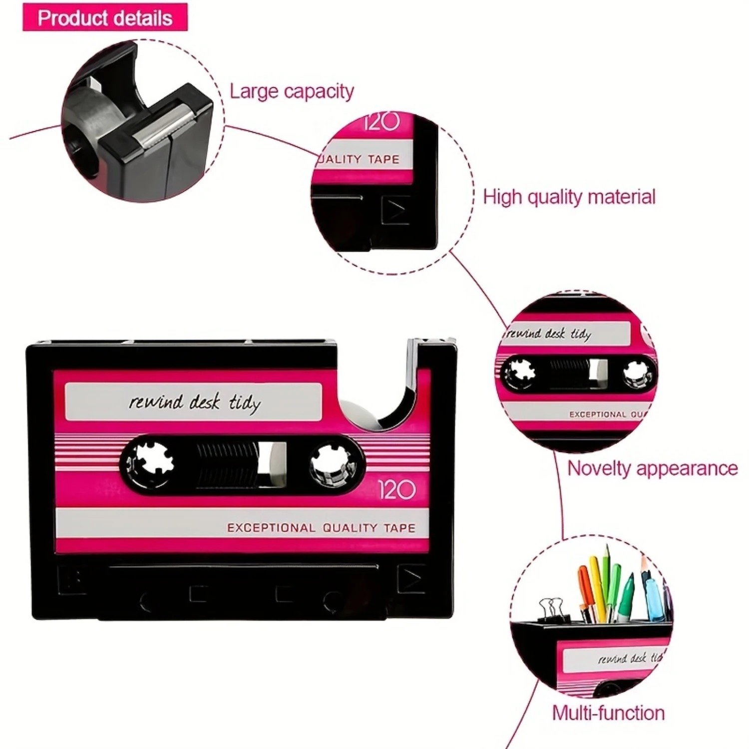 Tape Dispenser With Pen Holder, The Retro Cassette Tape Dispenser (Does Not Include Accessory) image 6