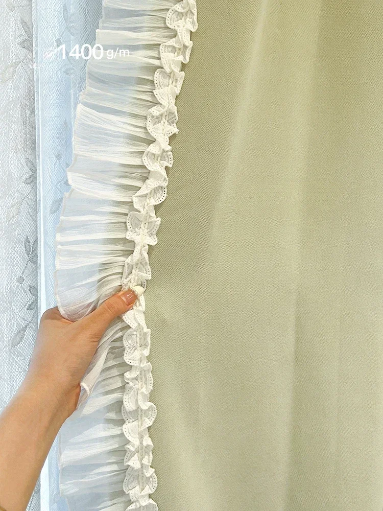 French Green Blackout Thicken Chenille Lace Luxury Curtains For Living Room Bedroom Dining Window Decor Tulle Custom Elegant