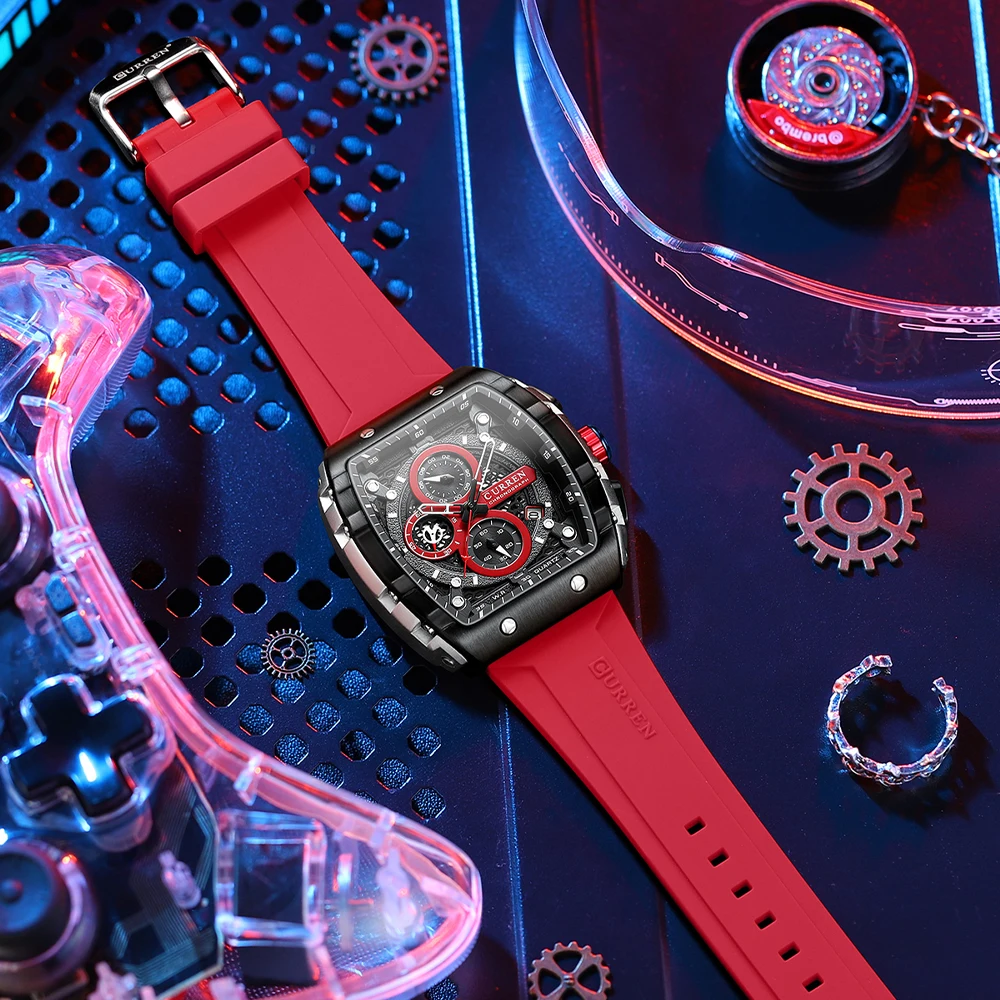 CURREN-Reloj de pulsera deportivo para hombre, cronógrafo de cuarzo, de silicona, resistente al agua, luminoso