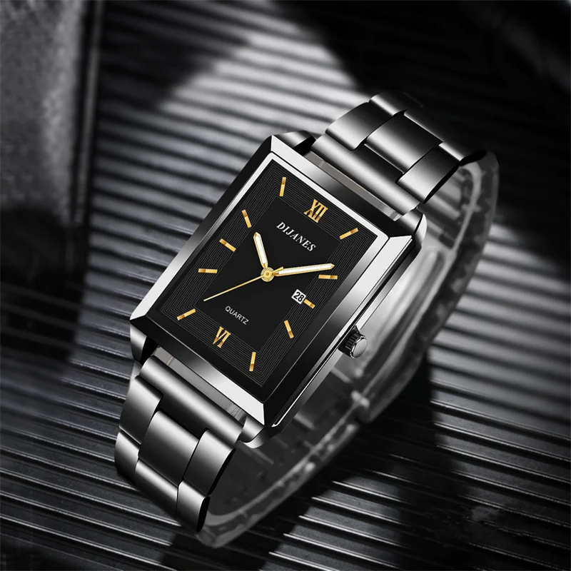 Quartz Watch For Men Luxury Fashion Business Watch Rectangle Stainless Steel Casual Quartz Men Watch Male Clock Reloj Hombre