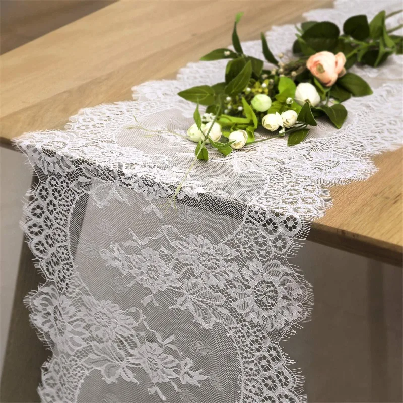 300cm Vintage White Lace Table Runner Overlay Lace Fabric Tablecloth for Rustic Wedding Reception Table Decor Boho Party Decor