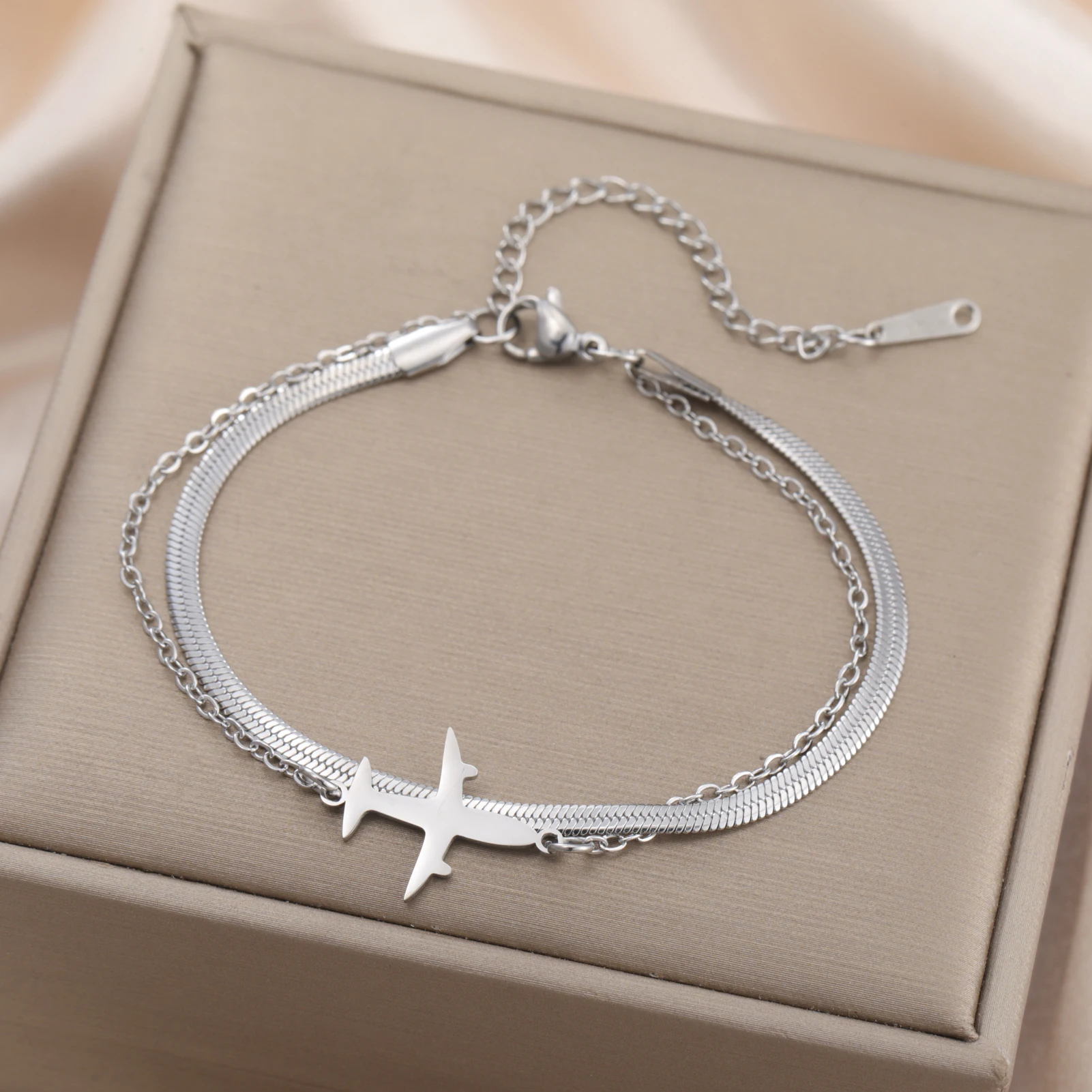 Skyrim Plane Pendant Bracelet Stainless Steel Women's Snake Chain Bead Chain Exquisite Bracelet Friends Birthday Jewelry Gift