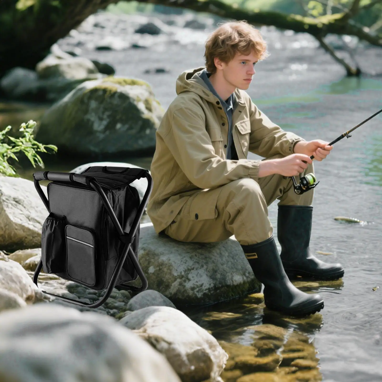 

Outdoor Folding Chair Portable Outdoor Chair Backpack Cooler Bag Camping Recliner For Hiking Travel Beach Park Festival Lawn