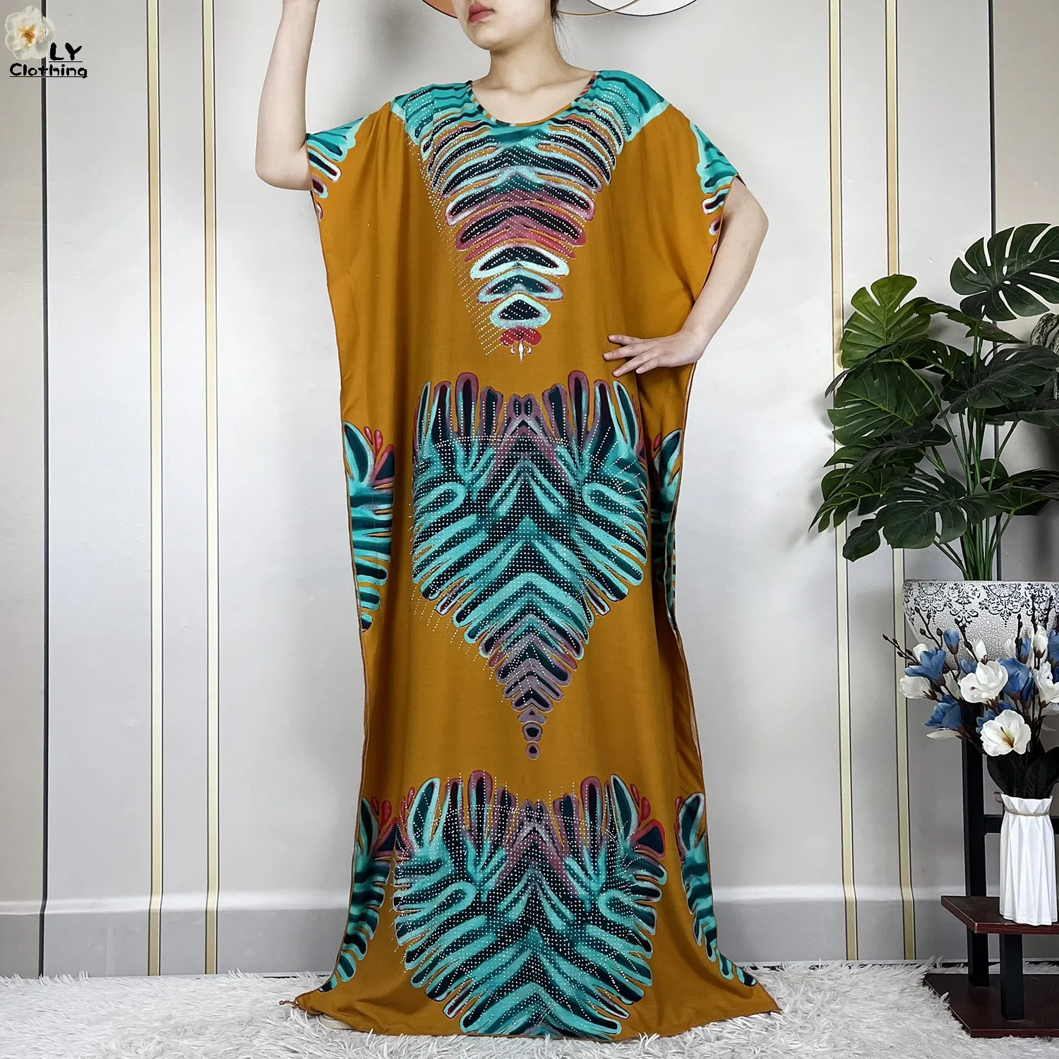 2024 Newest Muslim Party Dress With Big Scarf African Abaya For Women Loose Diamond Printed Floral Maxi Islam Femme Elegant Robe