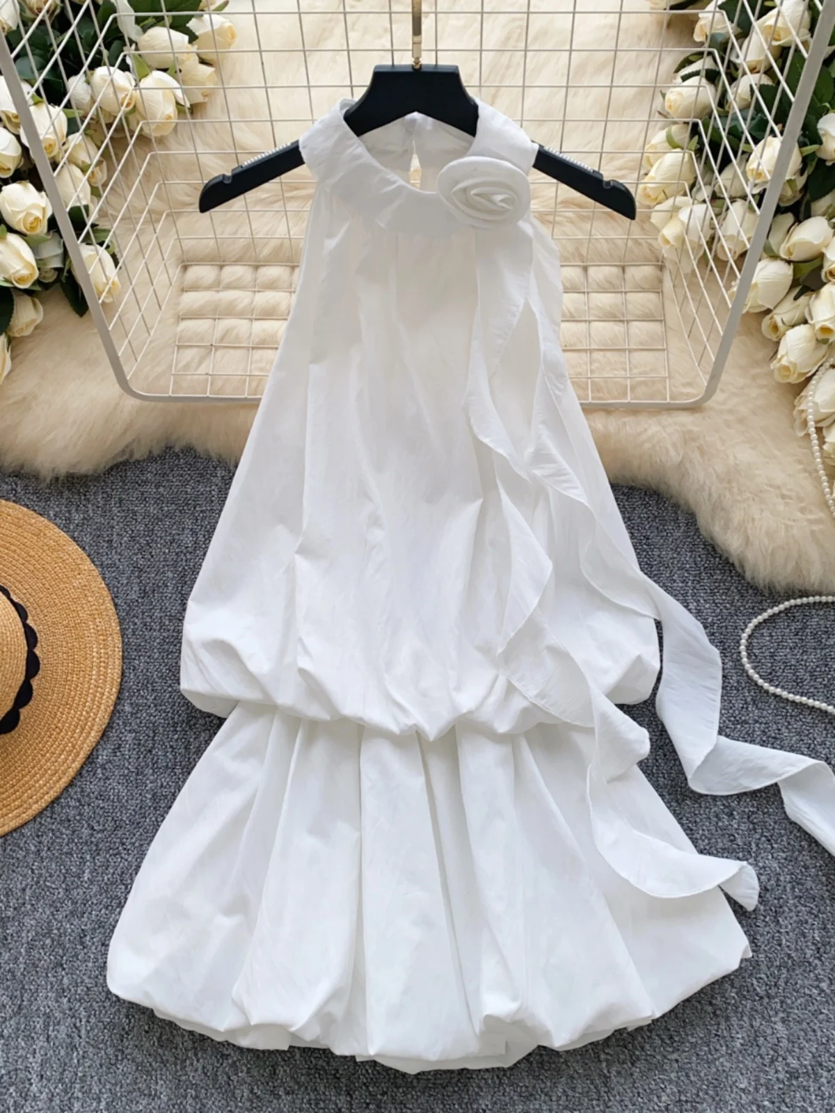 Date Night Gonna floreale ter Ne ort Abito da donna con vita Sa Cinching Bianco A-Line Dr Coreano Sle Pendolarismo