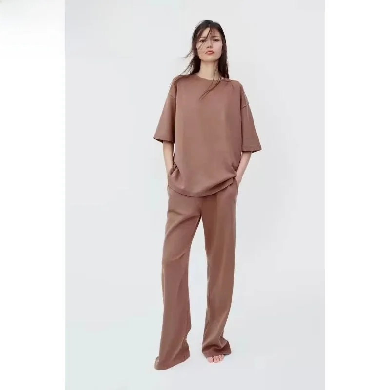 

Spring Summer 2024 Loose Slimming Waed Double-Sided Cloth T-irt Casual Wide Leg Pants Faion Set for Young Women