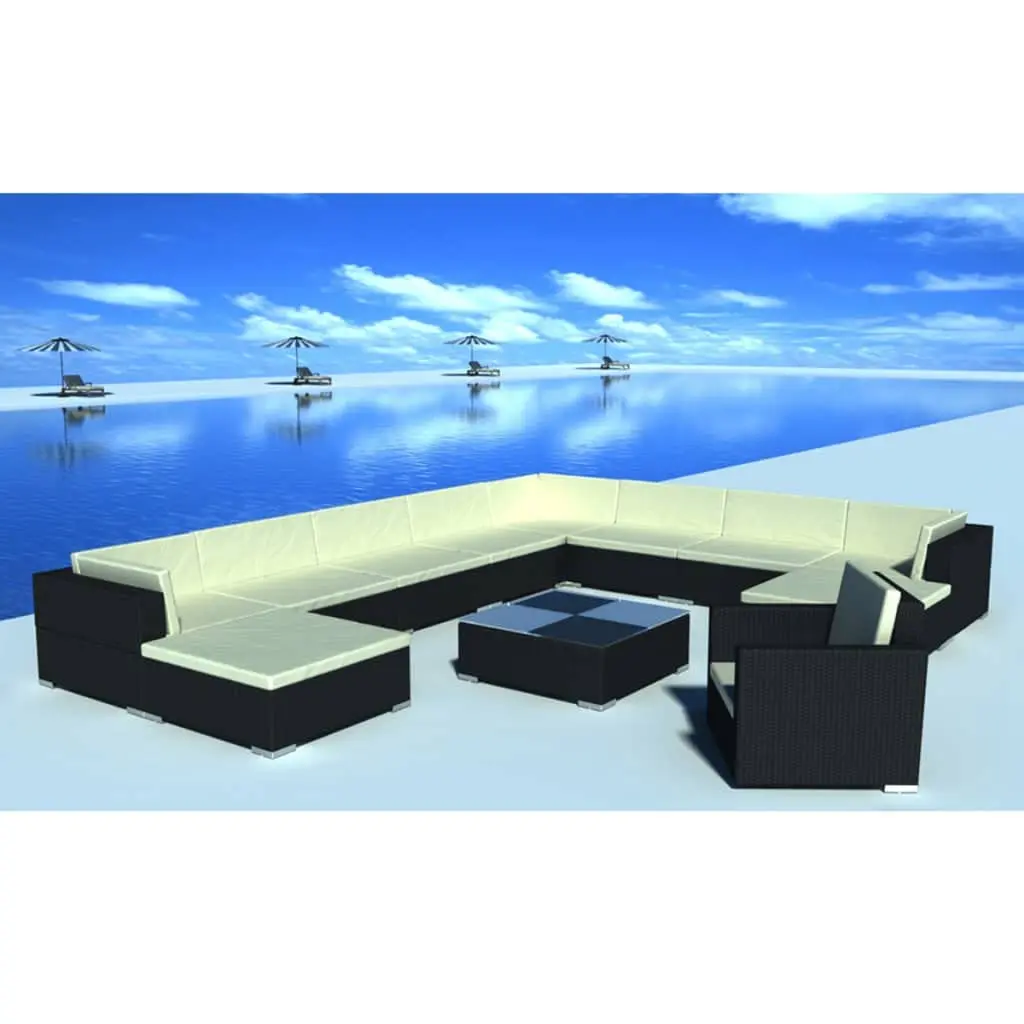 12Pc Patio Lounge Set w/ Cushions Poly Rattan Outdoor Bistro Table Garden Dining Seat for Backyard Garden Poolside, Customized