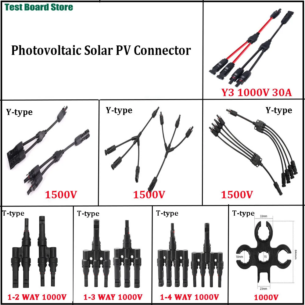 Photovoltaic Solar PV Connector Y/T Type 30A 1000V 1500V 3 4 5 Way Branch Connector Kit For  Panel T Y Branch Solar Splitter