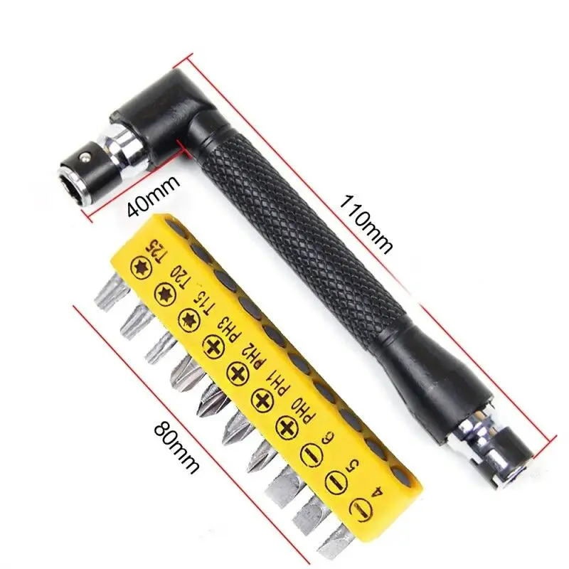 Accessory Useful Wrench Iron & Plastic Multi Tools 11*4*1cm Black L-shaped Repair Screwdriver Socket Angled Bits