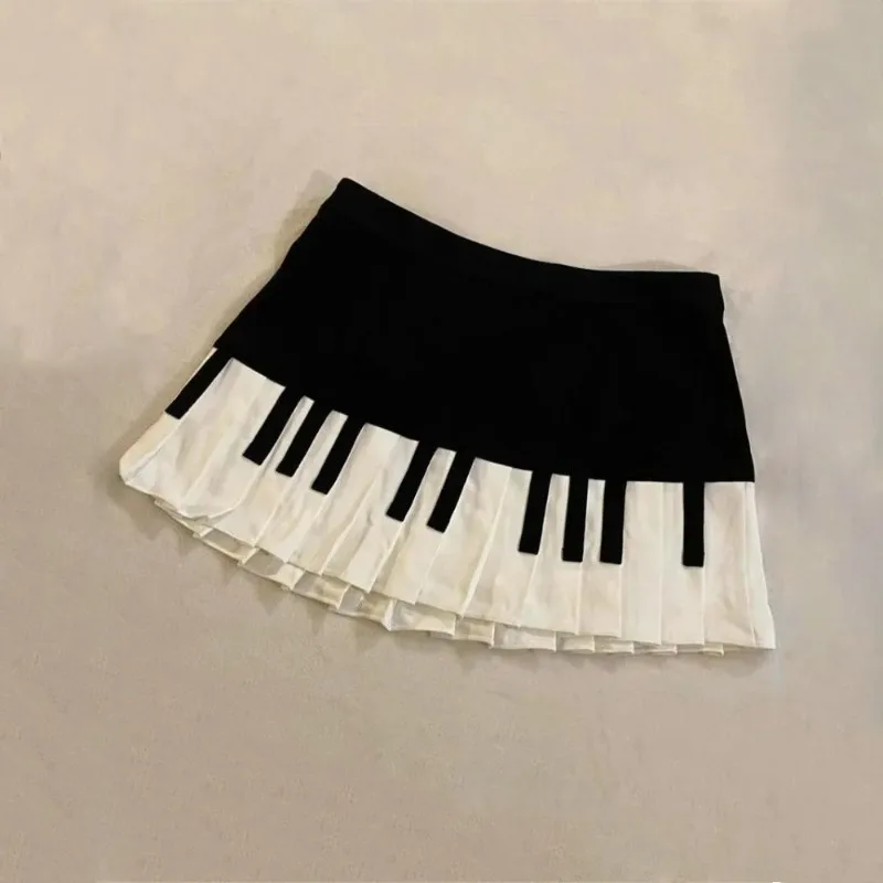 Spring Black White Spliced Women Short Skirt Y2k Slim Design Harajuku Mini Skirt Female Empire Korea Style Chic Piano Skirt