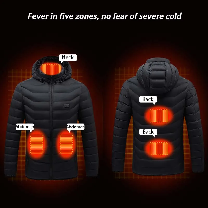 5 Zone Dual-control Heating Jacket Winter Men's Outdoor Warm USB Intelligent Heating Adjustable Controllable Temperature Coat