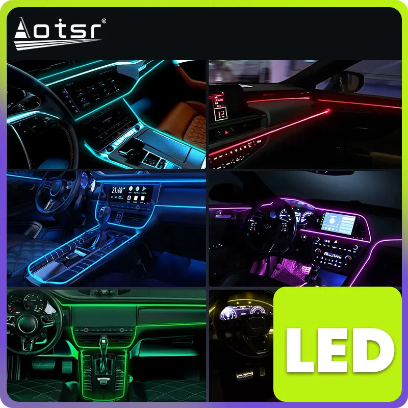 

Aotsr New Universal Interior Car LED 10-16V Strip Lights RGB 8 in 1 Car Neon Ambient Lighting Kit Multi-Color