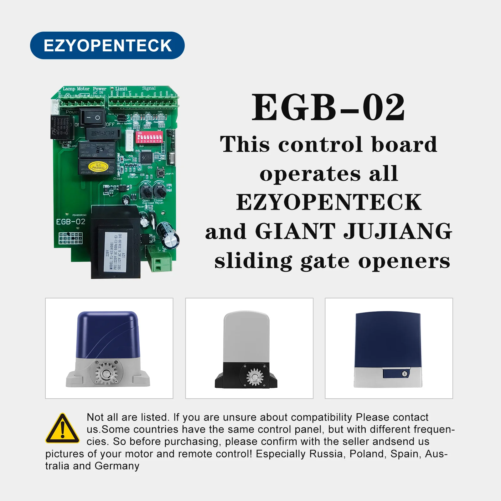 EGB-02 110V/220V PCB Board For Automatic Sliding Gate Opener Control Board Rolling code