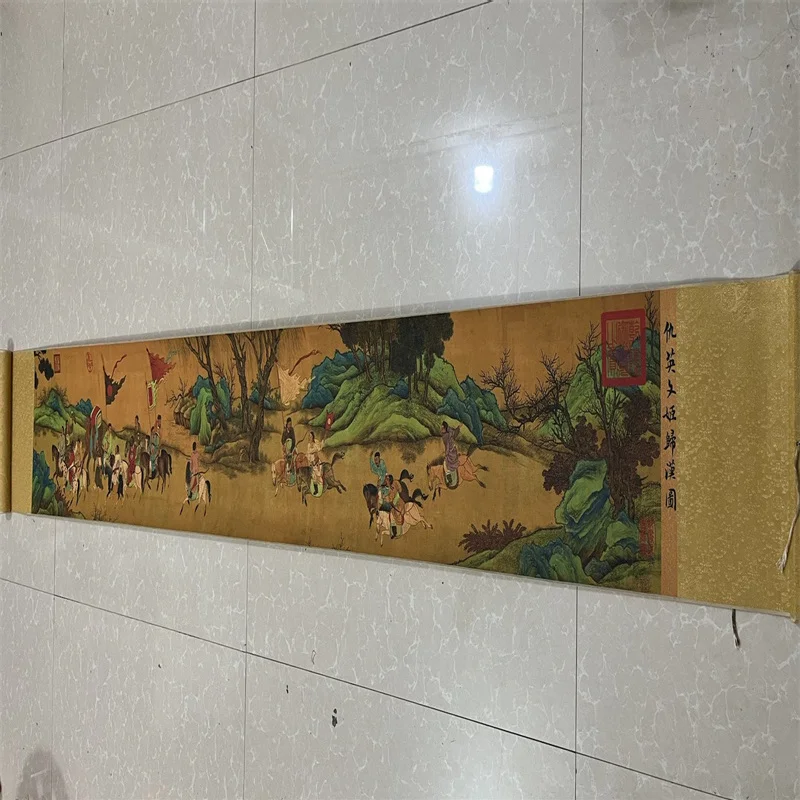 لوحة تمرير طويلة قديمة في الصين، لوحة ألوان مائية من تشيو يينغ: يعود وينجي إلى مقتنيات هان #2