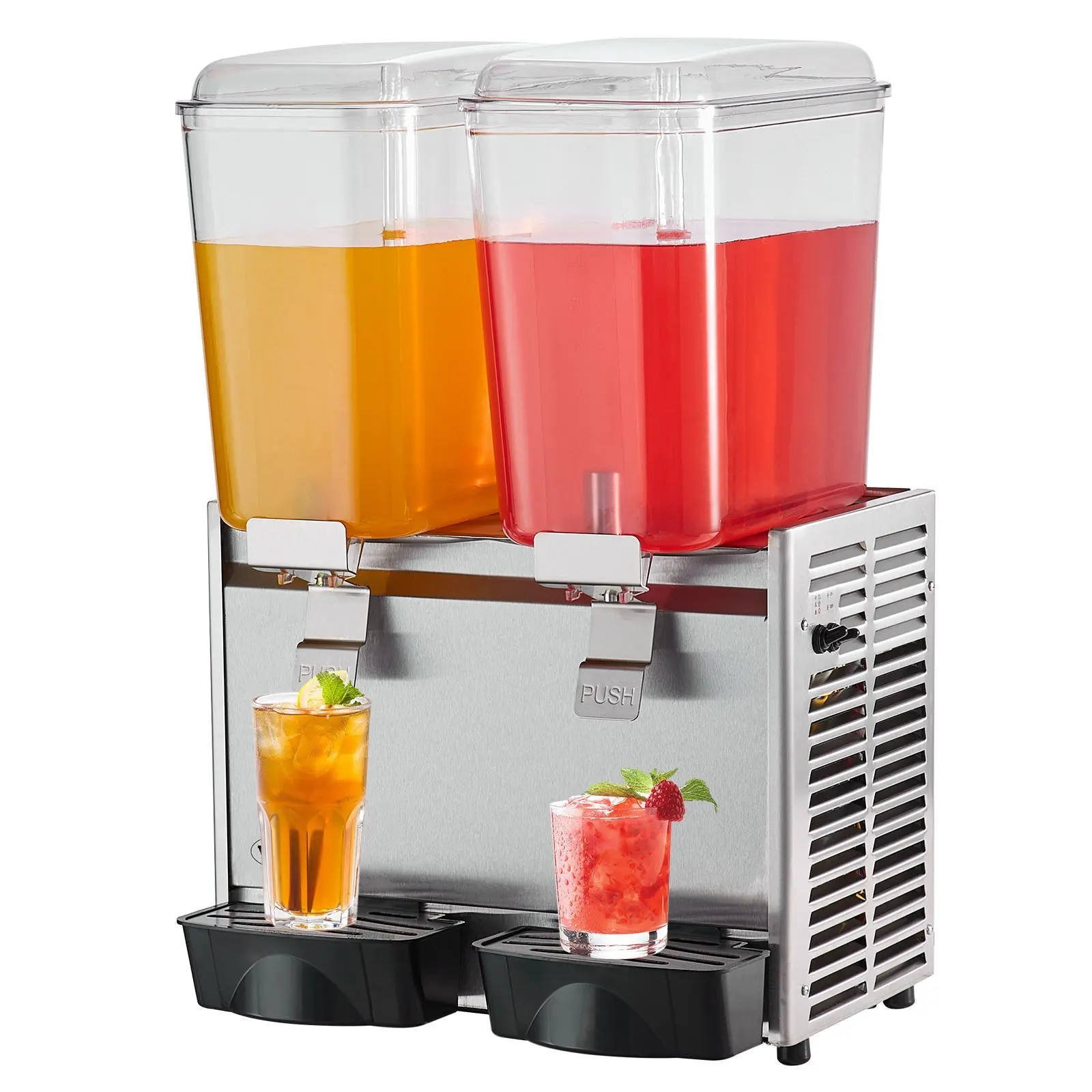 NEW Commercial Beverage Dispenser, 20.4 Qt 18L 2 Tanks Ice Tea Drink Machine, 590W 304 Stainless Steel Juice Dispenser