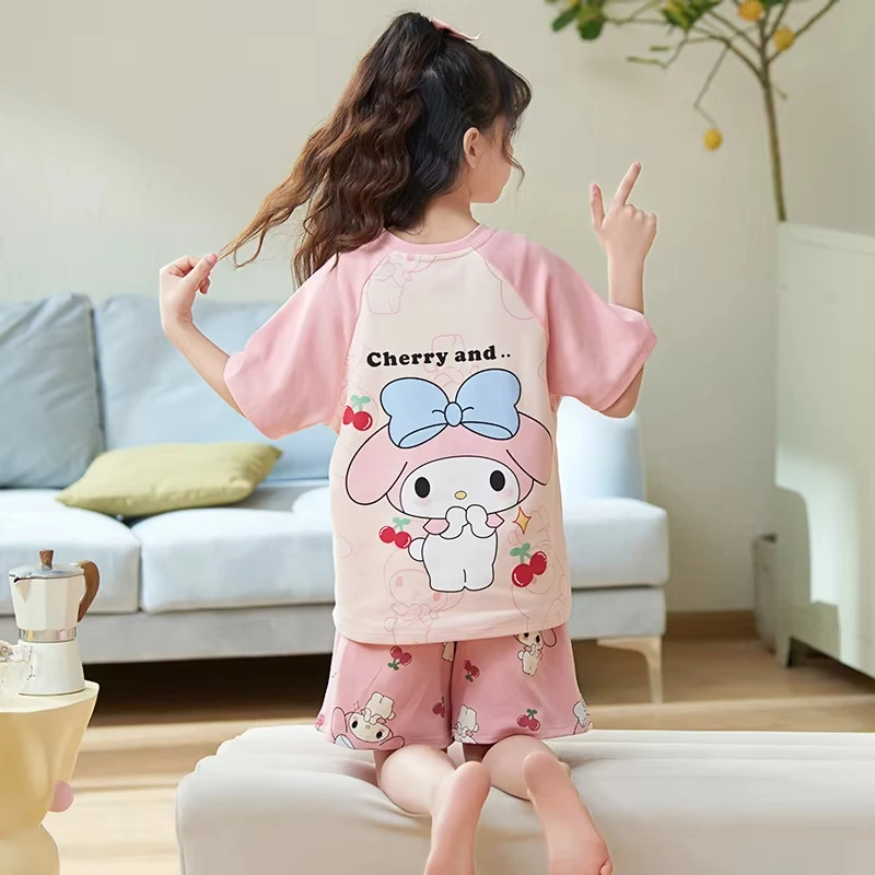 

Melody Children Pajamas Set Anime Sanrio Kawaii Hello Kitty Kuromi Fashion Casual Parent-Child Short Sleeved Shorts Homewear