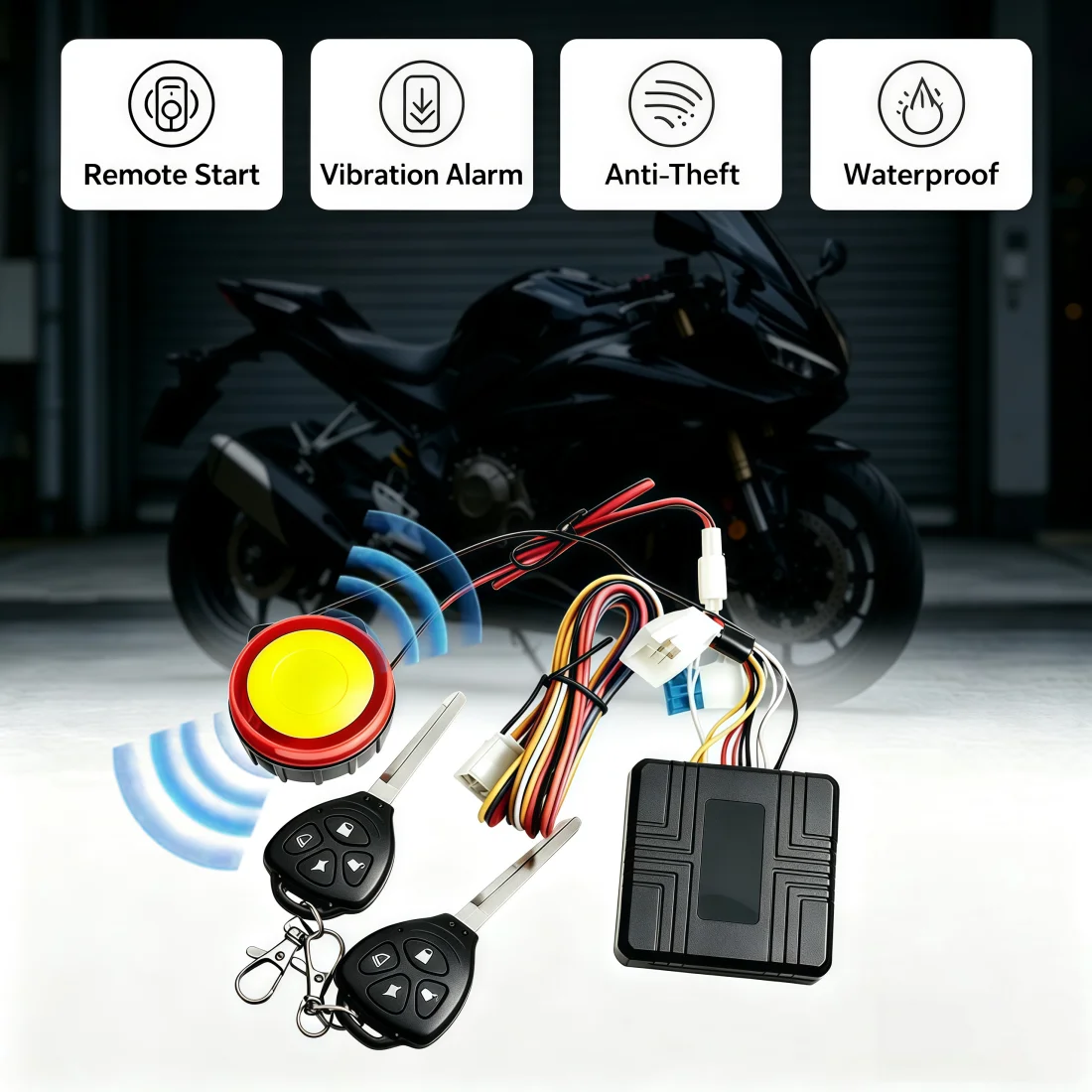 Motorcycle Alarm System Remote Control Motorcycle Anti Theft Kit Car Security Alarm System DC12V 125dB Built in Vibration Sensor