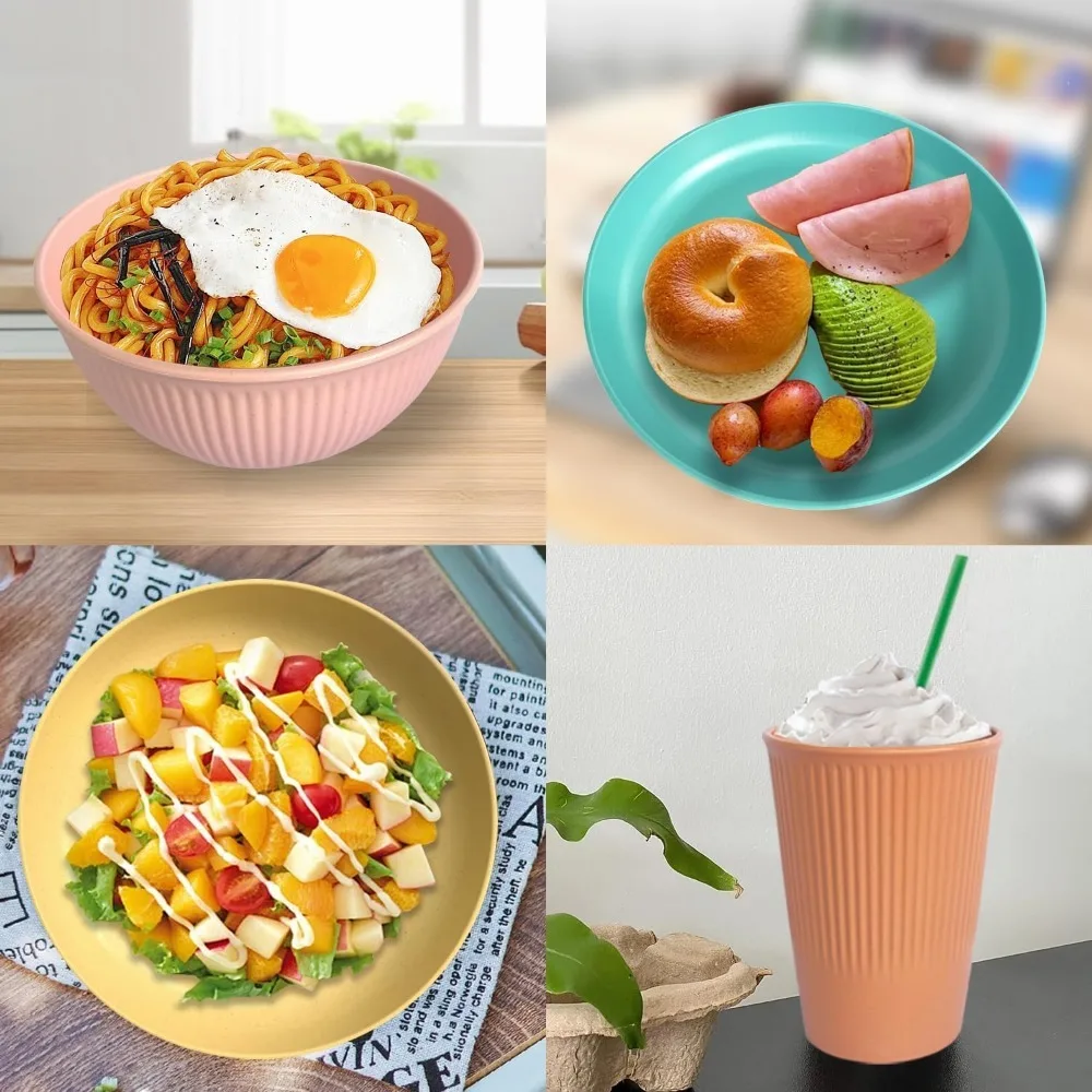 

Dinnerware Set for 6, 18 piece Lightweight Unbreakable Dinnerware Set，23cm Plates, 15cm Bowls, Cups, Kitchen Plates and Bowls