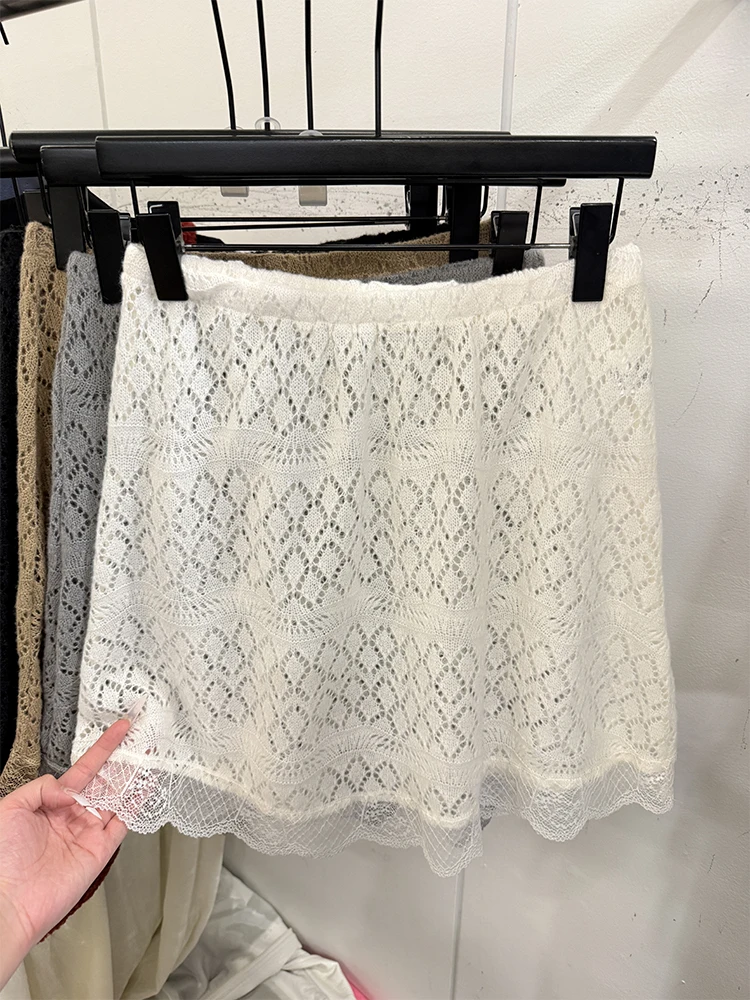 

Корейская эластичная вязаная юбка с завышенной талией, женская модная омолаживающая короткая юбка, многослойная юбка-карандаш, теплая, с вырезами